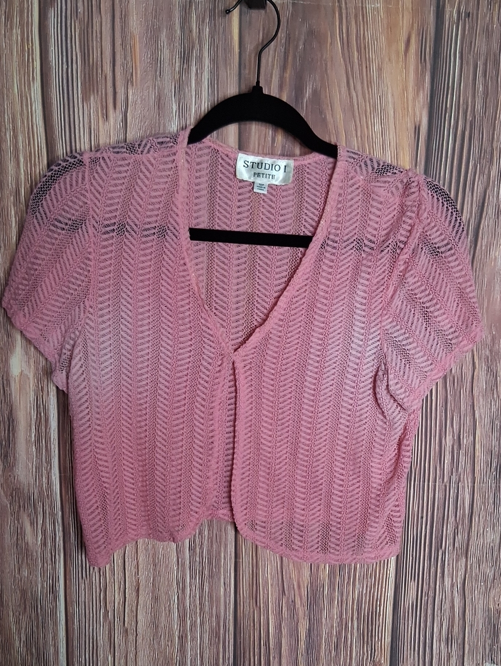 Studio 1 pink open knit cropped cardigan size 10 petite